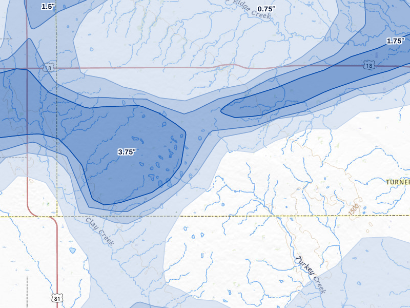 NEXRAD radar-signature map of the hail storm over Viborg, SD on May 17, 2026