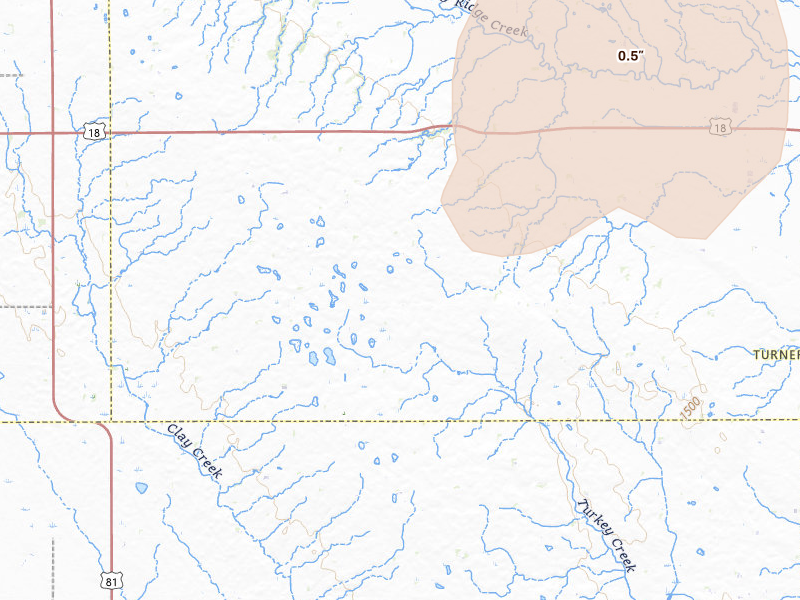 Radar-estimated hail-size map of the storm over Viborg, SD on Jun 27, 2026