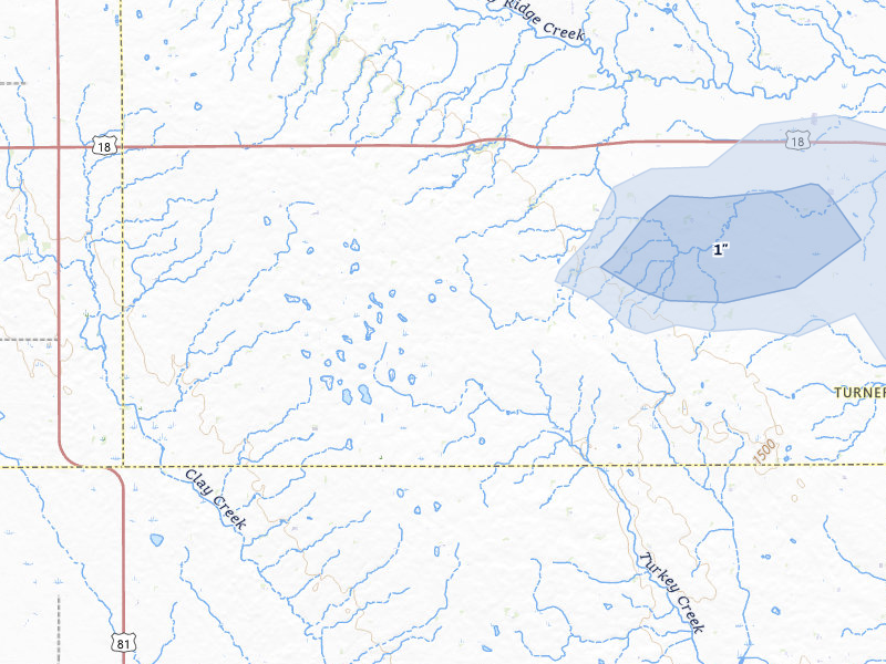 NEXRAD radar-signature map of the hail storm over Viborg, SD on Jun 27, 2026