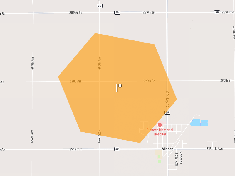 Hail map of Viborg, SD on Jun 28, 2026, hail up to 1"