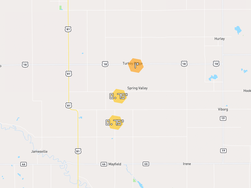 Hail map of Viborg, SD on Jul 1, 2026, hail up to 1"