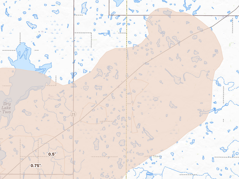 Radar-estimated hail-size map of the storm over Vienna, SD on Jul 2, 2026