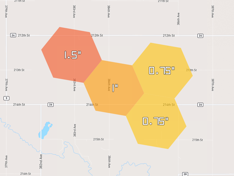 Hail map of Virgil, SD on Jun 5, 2026, hail up to 1.5"