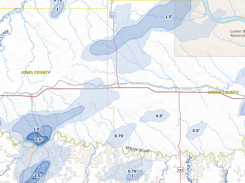 NEXRAD radar-signature map of the hail over Vivian, SD