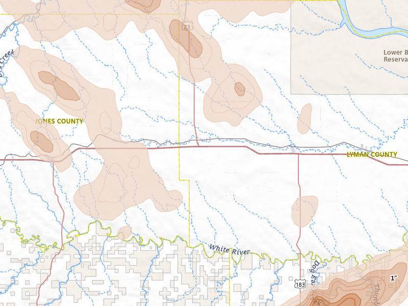Radar-estimated hail-size map of the storm over Vivian, SD on Jun 4, 2026