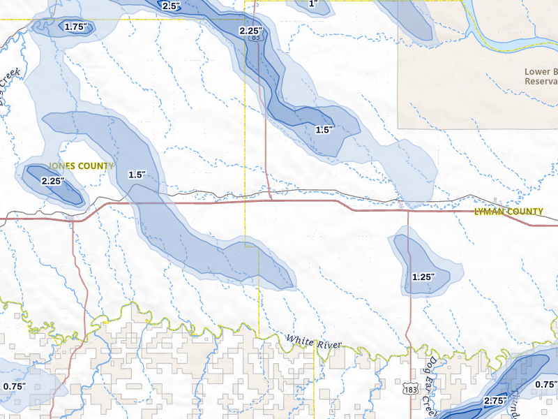 NEXRAD radar-signature map of the hail over Vivian, SD