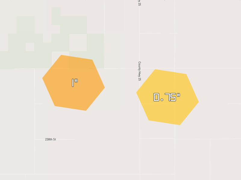 Hail map of Vivian, SD on Jun 4, 2026, hail up to 1"