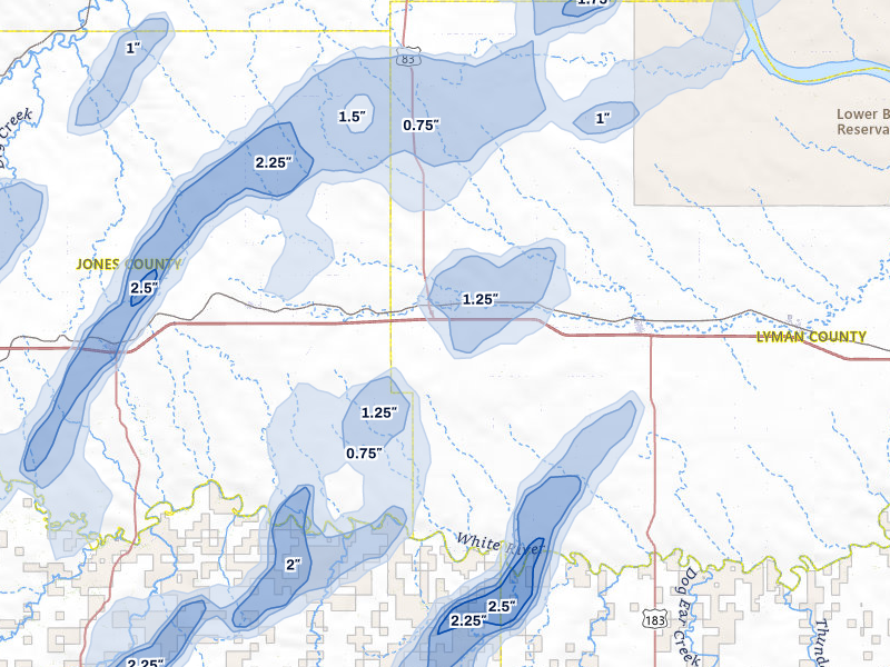 NEXRAD radar-signature map of the hail over Vivian, SD