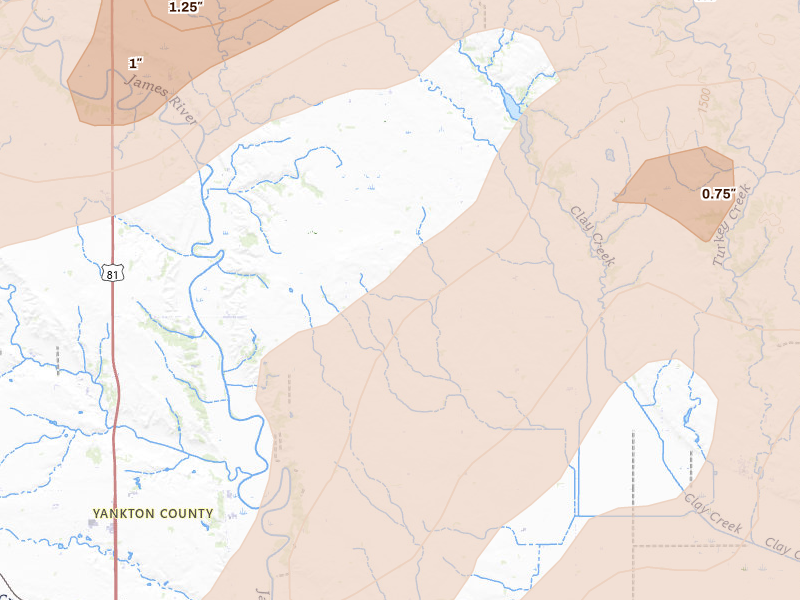 Radar-estimated hail-size map of the storm over Volin, SD on May 17, 2026