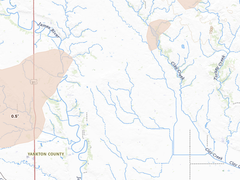 Radar-estimated hail-size map of the storm over Volin, SD on Jun 27, 2026