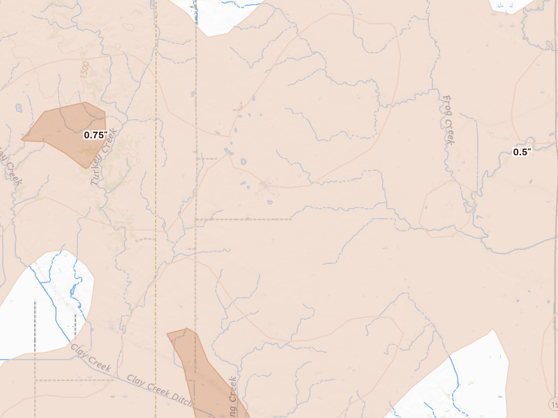 Radar-estimated hail-size map of the storm over Wakonda, SD on May 17, 2026