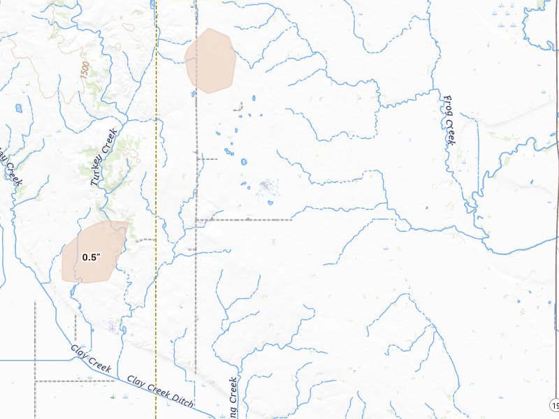 Radar-estimated hail-size map of the storm over Wakonda, SD on May 18, 2026