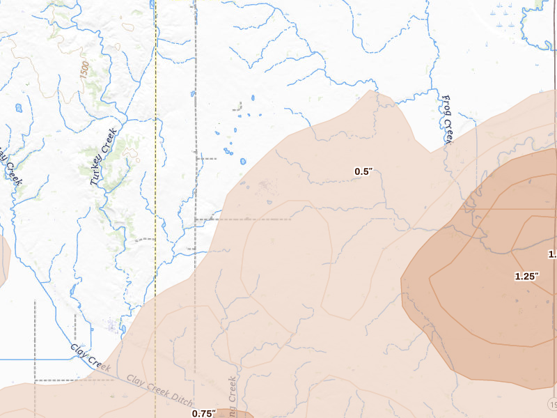 Radar-estimated hail-size map of the storm over Wakonda, SD on May 31, 2026