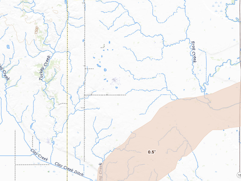 Radar-estimated hail-size map of the storm over Wakonda, SD on Jul 2, 2026