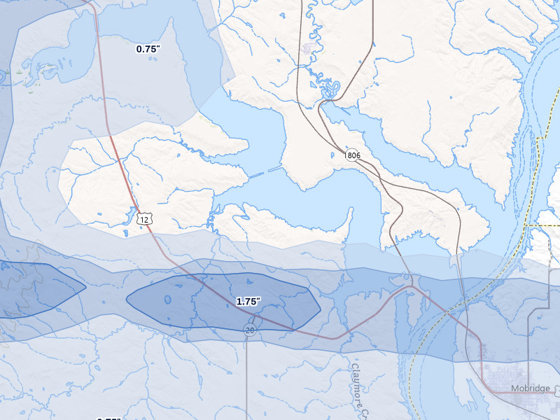 NEXRAD radar-signature map of the hail storm over Wakpala, SD on Jul 7, 2026