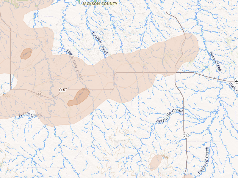 Radar-estimated hail-size map of the storm over Wanblee, SD on Jun 2, 2026
