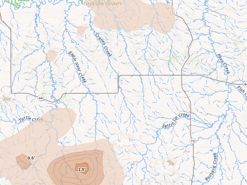 Radar-estimated hail-size map of the storm over Wanblee, SD on Jul 27, 2026
