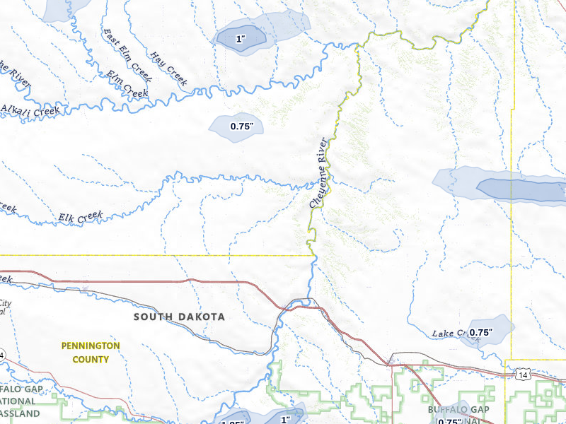 NEXRAD radar-signature map of the hail storm over Wasta, SD on Jul 29, 2026