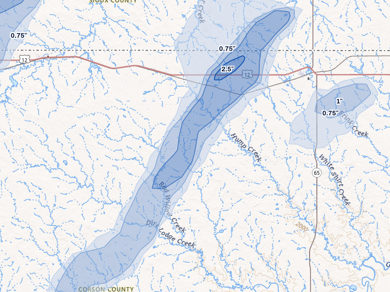 NEXRAD radar-signature map of the hail storm over Watauga, SD on Jun 9, 2026
