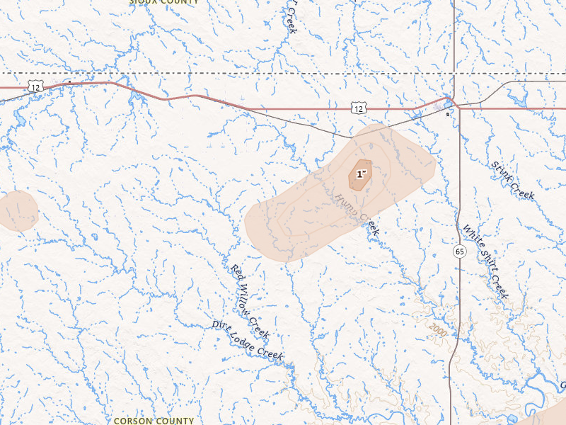 Radar-estimated hail-size map of the storm over Watauga, SD on Jun 26, 2026