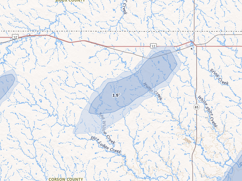 NEXRAD radar-signature map of the hail storm over Watauga, SD on Jun 26, 2026
