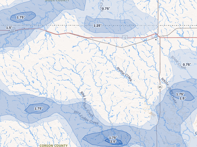 NEXRAD radar-signature map of the hail storm over Watauga, SD on Jul 1, 2026