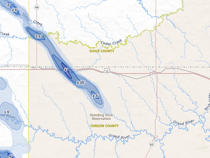 NEXRAD radar-signature map of the hail storm over Watauga, SD on Aug 11, 2026