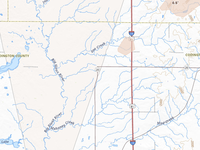 Radar-estimated hail-size map of the storm over Watertown, SD on Jun 29, 2026