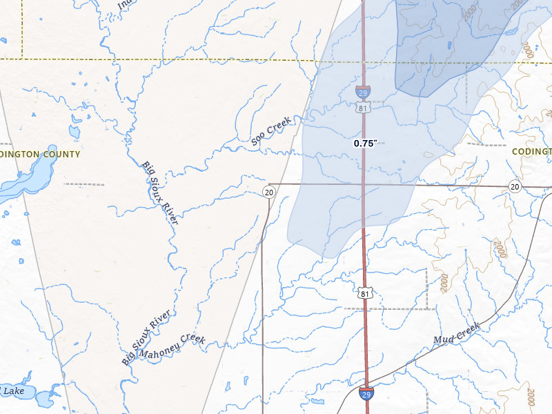 NEXRAD radar-signature map of the hail storm over Watertown, SD on Jun 29, 2026