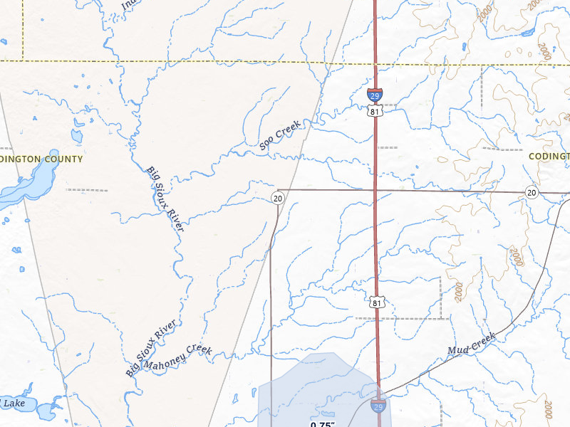 NEXRAD radar-signature map of the hail storm over Watertown, SD on Jul 25, 2026