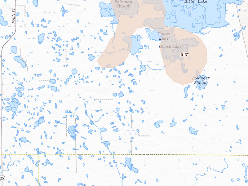 Radar-estimated hail-size map of the storm over Waubay, SD on May 26, 2026