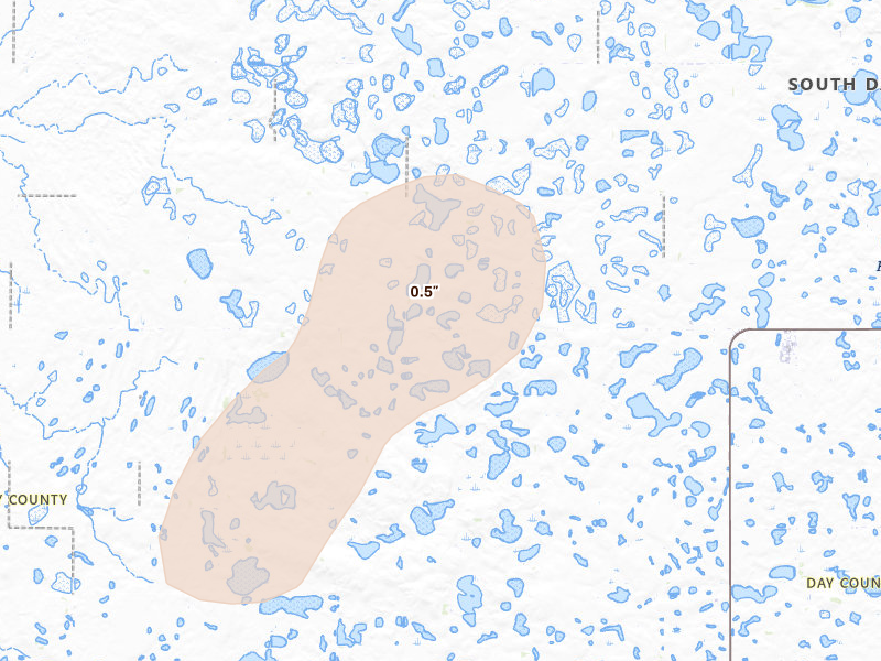 Radar-estimated hail-size map of the storm over Webster, SD on Jun 9, 2026