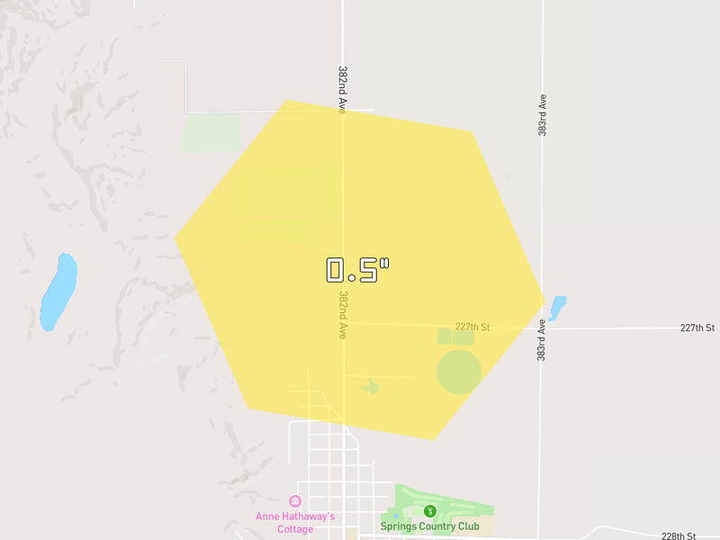 Hail map of Wessington Springs, SD on Jun 28, 2026, hail up to 0.5"