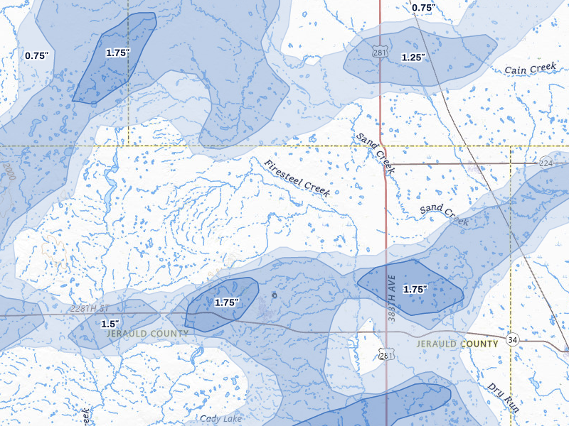 NEXRAD radar-signature map of the hail over Wessington Springs, SD