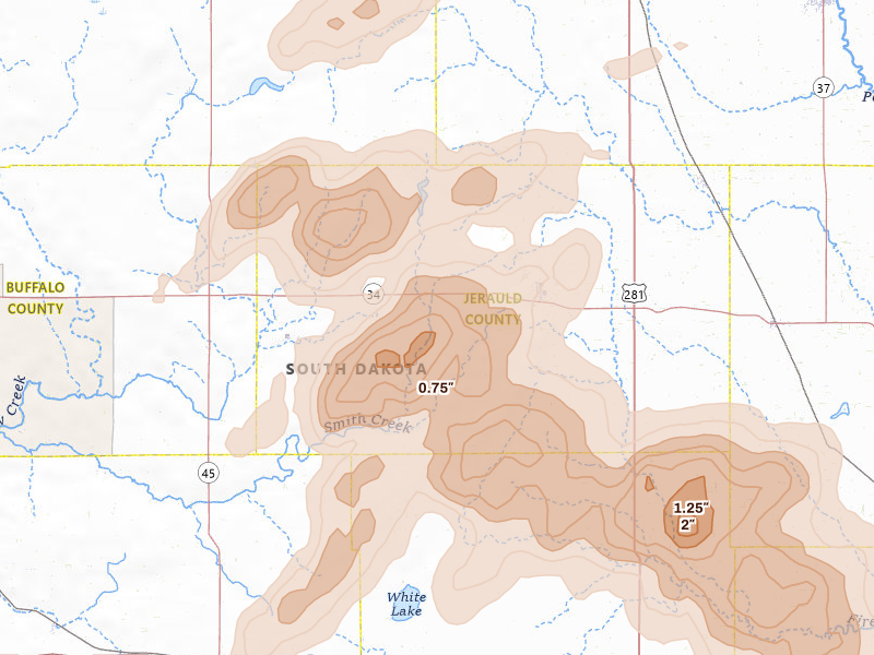Radar-estimated hail-size map of the storm over Wessington Springs, SD