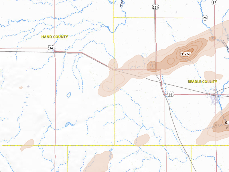 Radar-estimated hail-size map of the storm over Wessington, SD on Jun 3, 2026