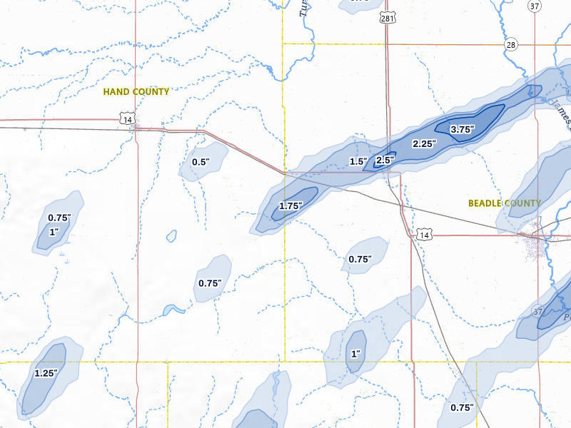 NEXRAD radar-signature map of the hail storm over Wessington, SD on Jun 3, 2026