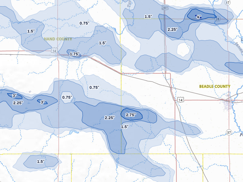 NEXRAD radar-signature map of the hail over Wessington, SD