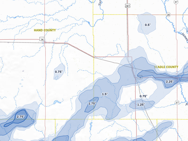 NEXRAD radar-signature map of the hail over Wessington, SD