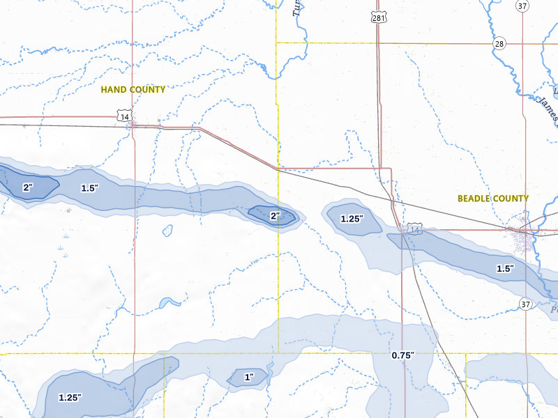 NEXRAD radar-signature map of the hail storm over Wessington, SD on Jul 25, 2026