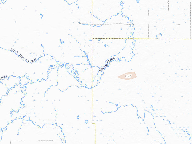 Radar-estimated hail-size map of the storm over Wessington, SD on Aug 18, 2026