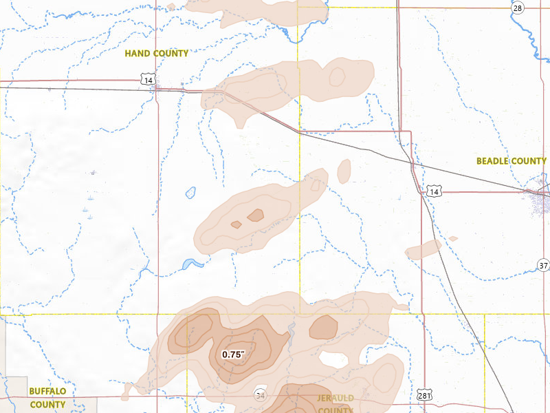 Radar-estimated hail-size map of the storm over Wessington, SD on Sep 4, 2026