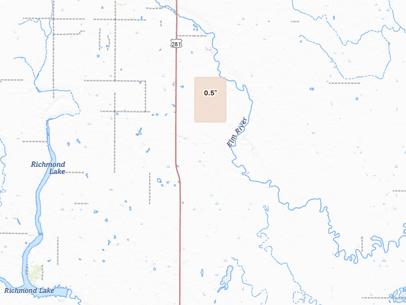 Radar-estimated hail-size map of the storm over Westport, SD on Jan 20, 2026