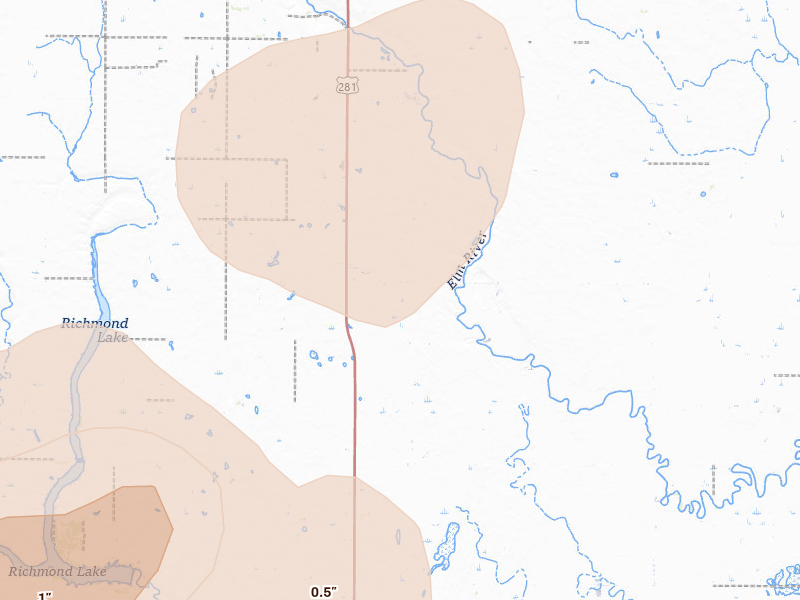 Radar-estimated hail-size map of the storm over Westport, SD on May 31, 2026