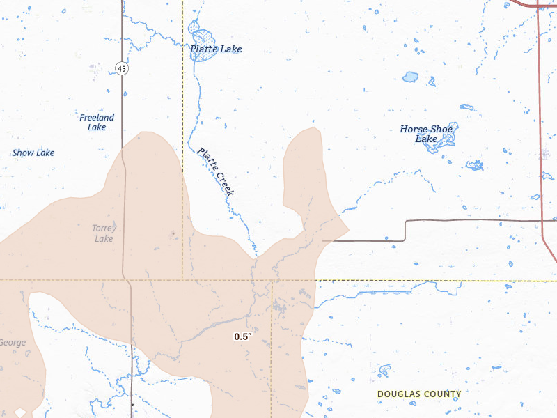 Radar-estimated hail-size map of the storm over White Lake, SD on Jun 30, 2026