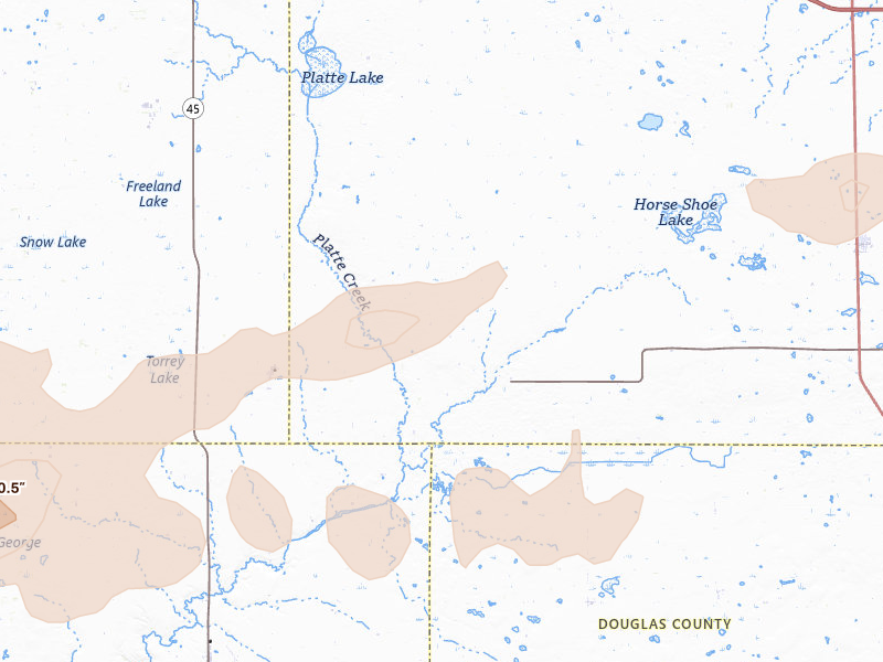 Radar-estimated hail-size map of the storm over White Lake, SD on Sep 1, 2026