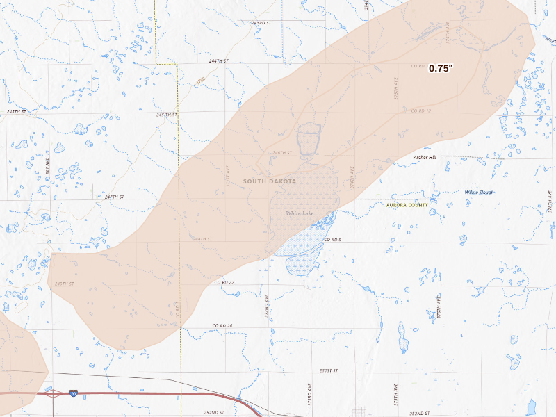 Radar-estimated hail-size map of the storm over White Lake, SD