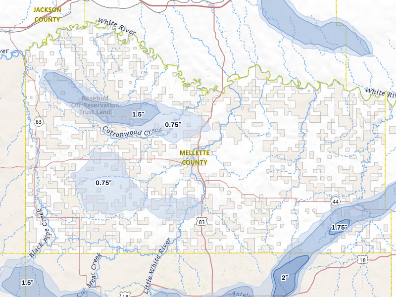 NEXRAD radar-signature map of the hail over White River, SD