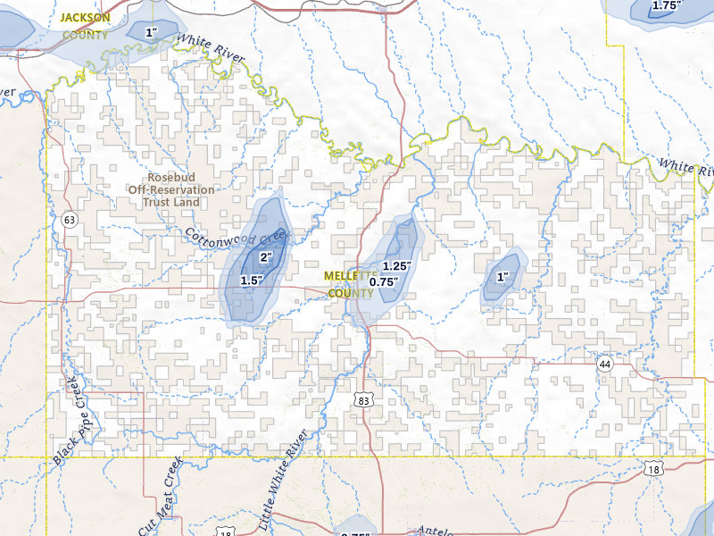 NEXRAD radar-signature map of the hail over White River, SD