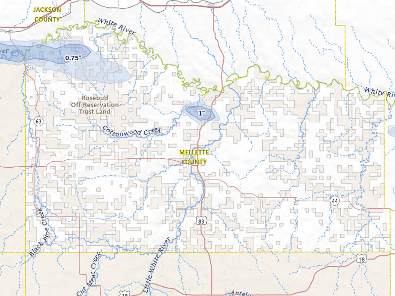 NEXRAD radar-signature map of the hail storm over White River, SD on Jul 3, 2026